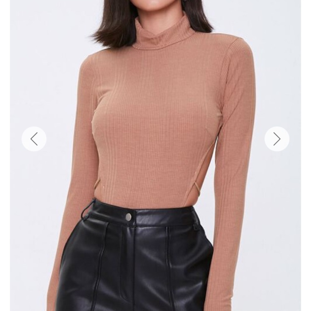 Mocha Brown Backless Mockneck Long Sleeve Bodysuit - Picture 8 of 10